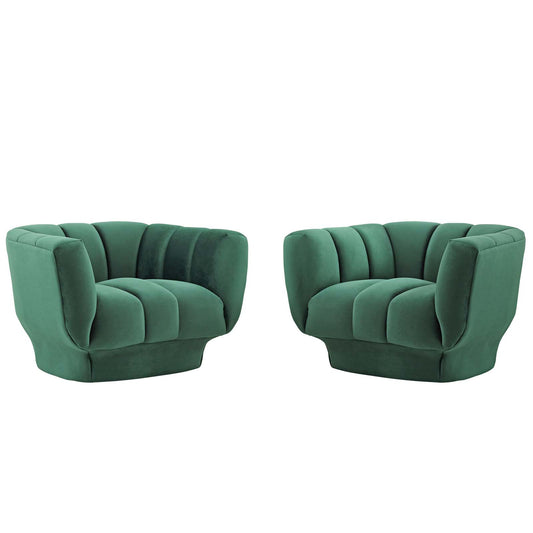 Modway Outlet Entertain Vertical Channel Tufted Performance Velvet Armchair Set of 2 by Modway  Living Room Furniture Green - EEI-4085-GRN