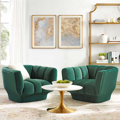 Modway Outlet Entertain Vertical Channel Tufted Performance Velvet Armchair Set of 2 by Modway  Living Room Furniture Green - EEI-4085-GRN