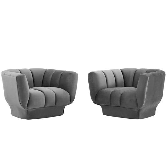 Modway Outlet Entertain Vertical Channel Tufted Performance Velvet Armchair Set of 2 by Modway  Living Room Furniture Gray - EEI-4085-GRY