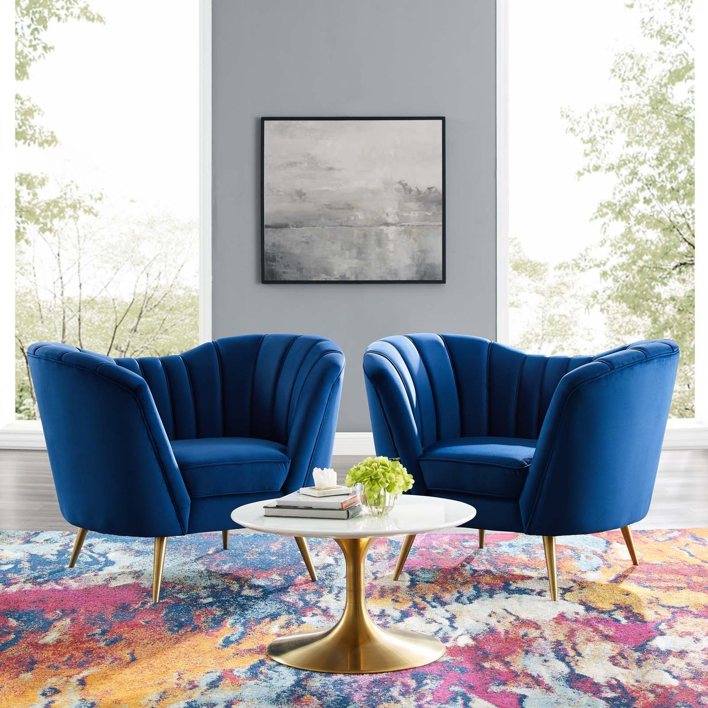 Modway Outlet Opportunity Performance Velvet Armchair Set of 2 by Modway  Living Room Furniture Navy - EEI-4088-NAV