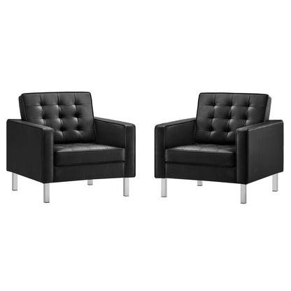 Modway - Loft Tufted Vegan Leather Armchairs Set of 2 by Modway  Living Room Sofas and Armchairs Black - EEI-4101-SLV-BLK