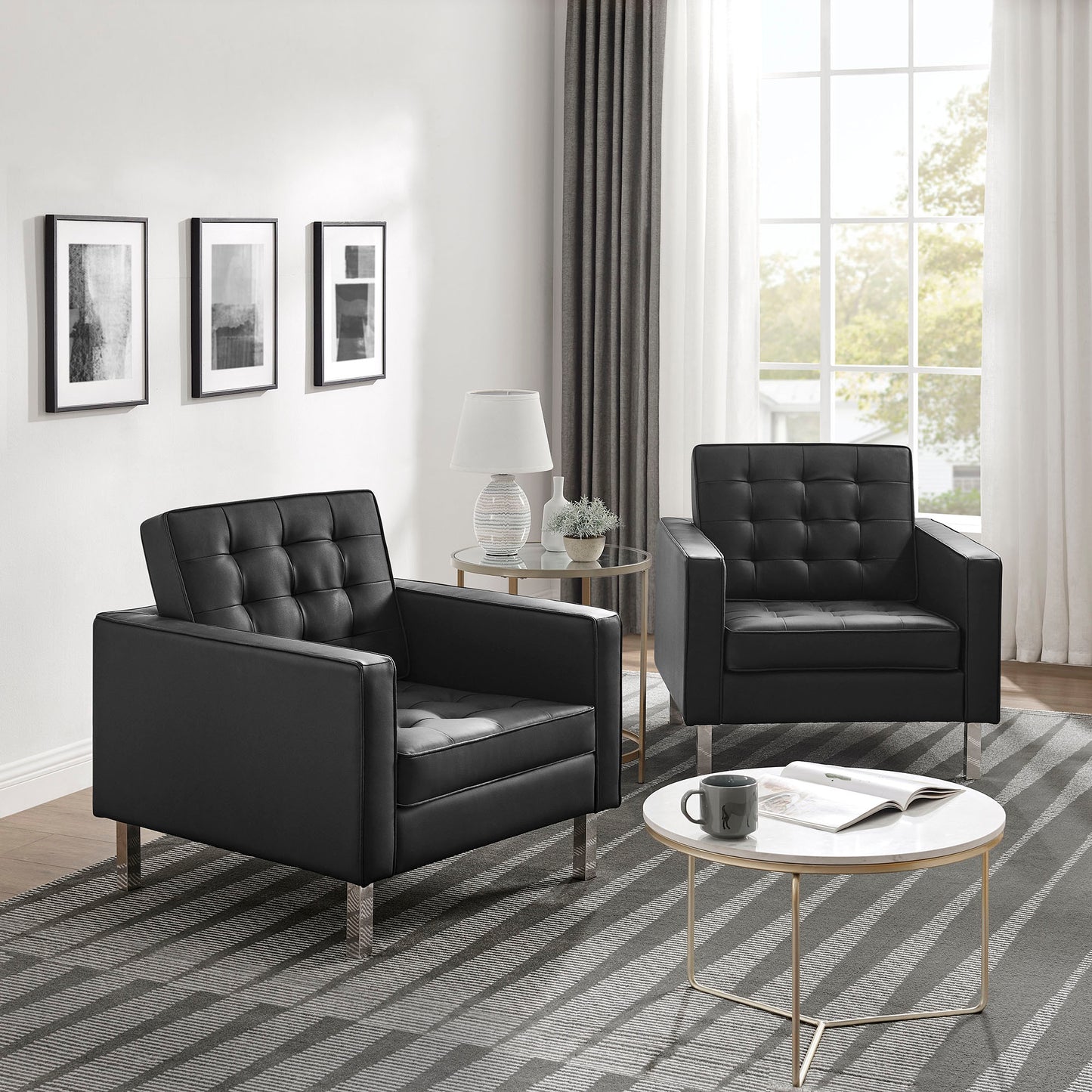 Modway - Loft Tufted Vegan Leather Armchairs Set of 2 by Modway  Living Room Sofas and Armchairs Black - EEI-4101-SLV-BLK