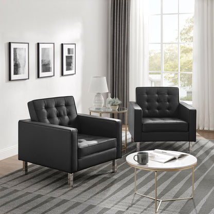 Modway - Loft Tufted Vegan Leather Armchairs Set of 2 by Modway  Living Room Sofas and Armchairs Black - EEI-4101-SLV-BLK
