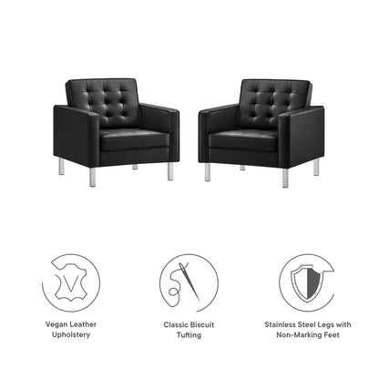 Modway - Loft Tufted Vegan Leather Armchairs Set of 2 by Modway  Living Room Sofas and Armchairs Black - EEI-4101-SLV-BLK