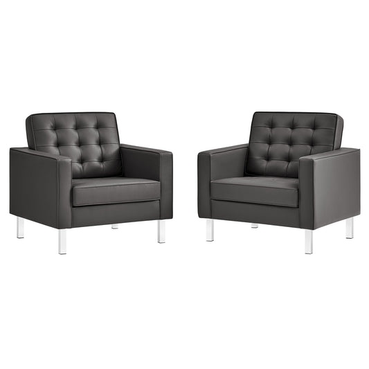 Modway - Loft Tufted Vegan Leather Armchairs Set of 2 by Modway  Living Room Sofas and Armchairs Gray - EEI-4101-SLV-GRY