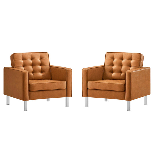 Modway - Loft Tufted Vegan Leather Armchairs Set of 2 by Modway  Living Room Sofas and Armchairs Brown - EEI-4101-SLV-TAN