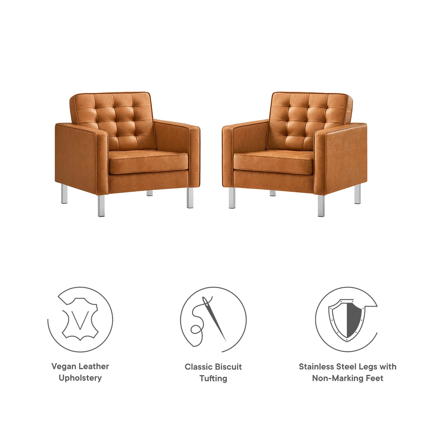 Modway - Loft Tufted Vegan Leather Armchairs Set of 2 by Modway  Living Room Sofas and Armchairs Brown - EEI-4101-SLV-TAN