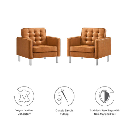 Modway - Loft Tufted Vegan Leather Armchairs Set of 2 by Modway  Living Room Sofas and Armchairs Brown - EEI-4101-SLV-TAN
