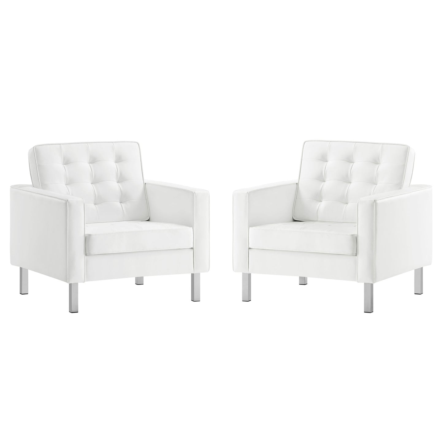 Modway - Loft Tufted Vegan Leather Armchairs Set of 2 by Modway  Living Room Sofas and Armchairs White - EEI-4101-SLV-WHI
