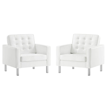Modway - Loft Tufted Vegan Leather Armchairs Set of 2 by Modway  Living Room Sofas and Armchairs White - EEI-4101-SLV-WHI