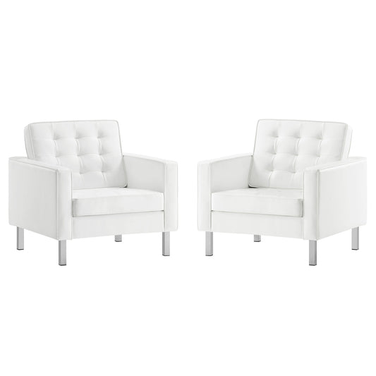 Modway - Loft Tufted Vegan Leather Armchairs Set of 2 by Modway  Living Room Sofas and Armchairs White - EEI-4101-SLV-WHI