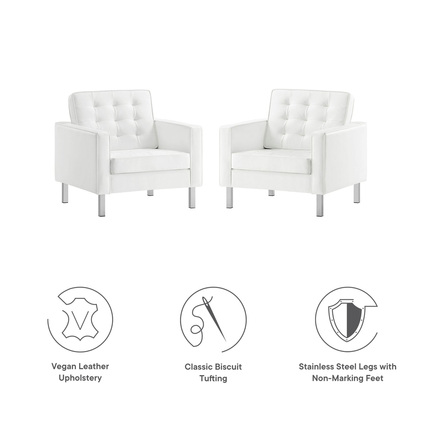 Modway - Loft Tufted Vegan Leather Armchairs Set of 2 by Modway  Living Room Sofas and Armchairs White - EEI-4101-SLV-WHI