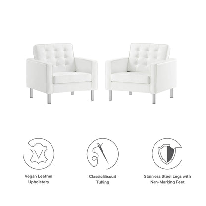 Modway - Loft Tufted Vegan Leather Armchairs Set of 2 by Modway  Living Room Sofas and Armchairs White - EEI-4101-SLV-WHI