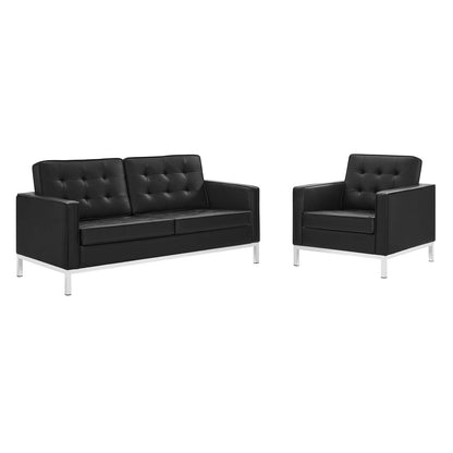 Modway - Loft Tufted Upholstered Faux Leather Loveseat and Armchair Set by Modway  Living Room Sofas and Armchairs Black - EEI-4102-SLV-BLK-SET