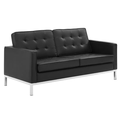 Modway - Loft Tufted Upholstered Faux Leather Loveseat and Armchair Set by Modway  Living Room Sofas and Armchairs Black - EEI-4102-SLV-BLK-SET
