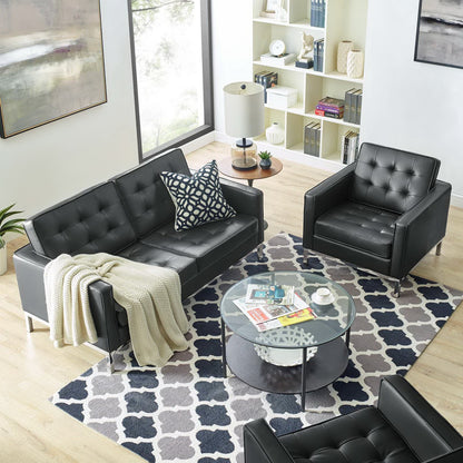 Modway - Loft Tufted Upholstered Faux Leather Loveseat and Armchair Set by Modway  Living Room Sofas and Armchairs Black - EEI-4102-SLV-BLK-SET