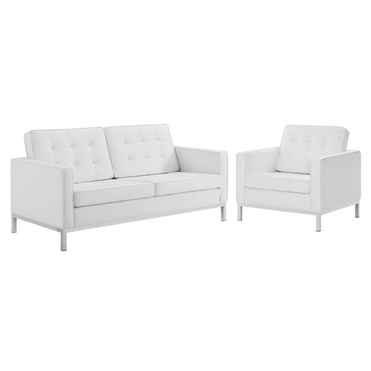 Modway - Loft Tufted Upholstered Faux Leather Loveseat and Armchair Set by Modway  Living Room Sofas and Armchairs White - EEI-4102-SLV-WHI-SET