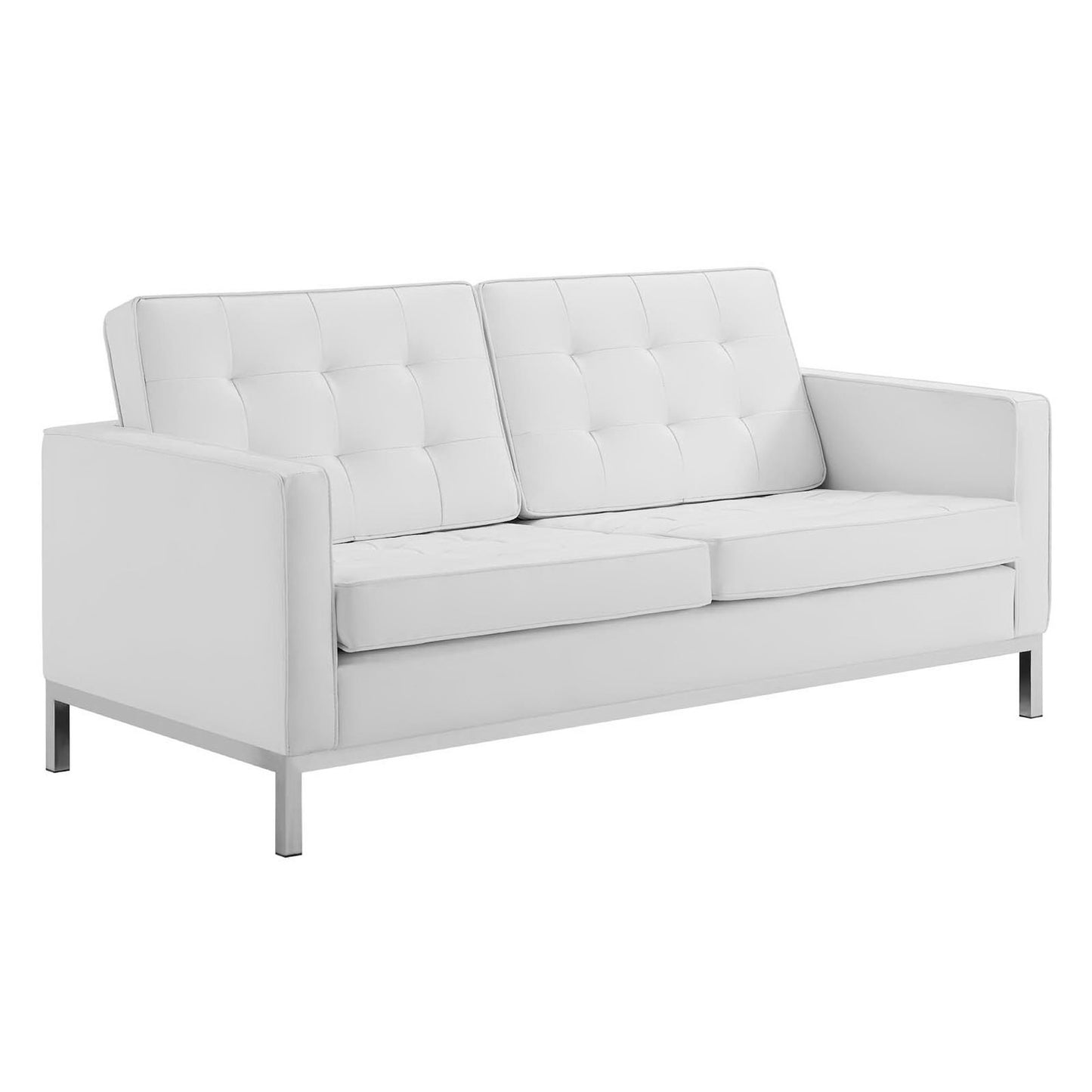 Modway - Loft 3 Piece Tufted Upholstered Faux Leather Set by Modway  Living Room Sofas and Armchairs White - EEI-4103-SLV-WHI-SET