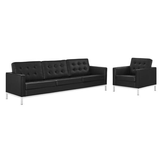 Modway - Loft Tufted Upholstered Faux Leather Sofa and Armchair Set by Modway  Living Room Sofas and Armchairs Black - EEI-4104-SLV-BLK-SET