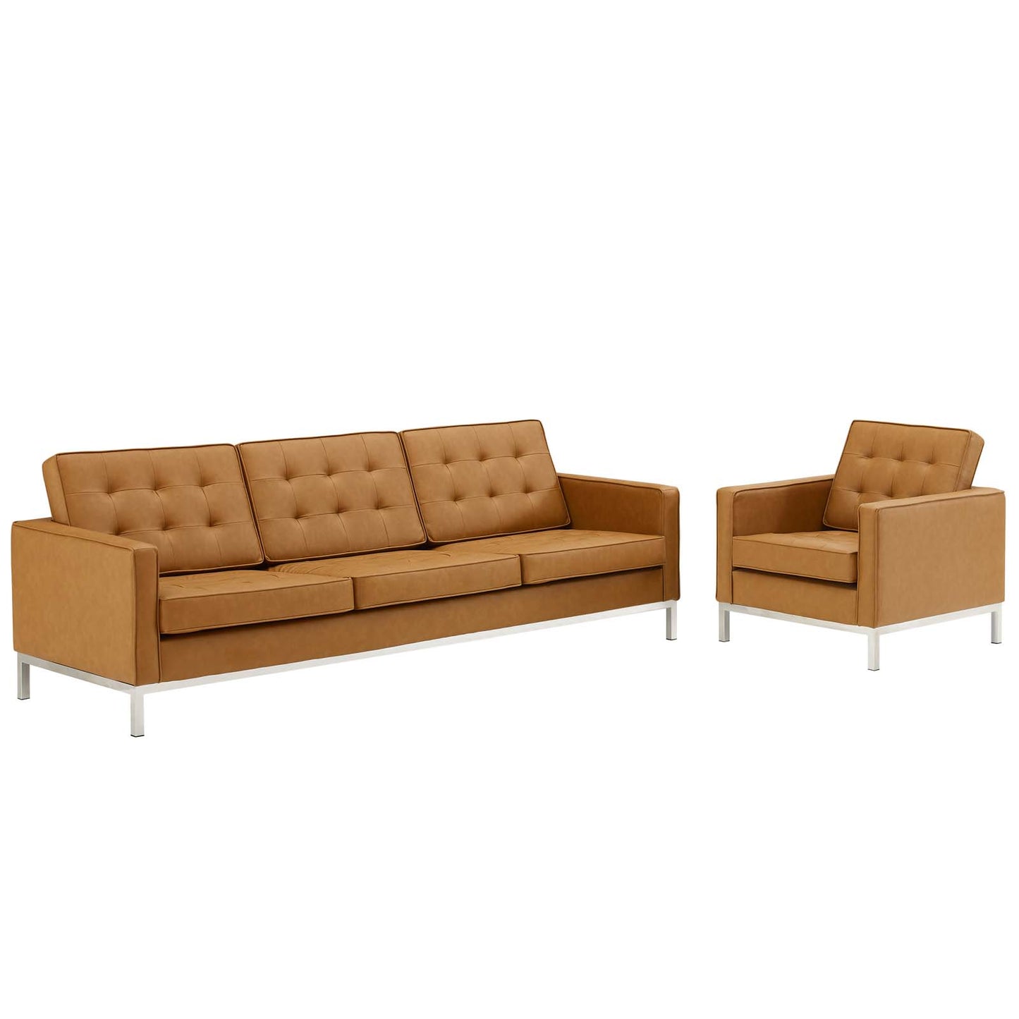 Modway - Loft Tufted Upholstered Faux Leather Sofa and Armchair Set by Modway  Living Room Sofas and Armchairs Brown - EEI-4104-SLV-TAN-SET