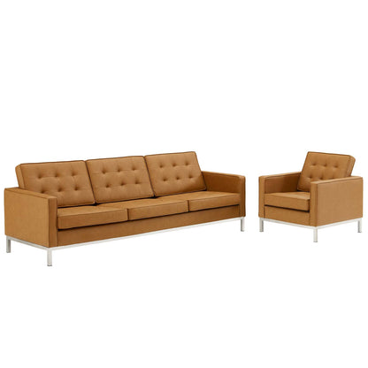 Modway - Loft Tufted Upholstered Faux Leather Sofa and Armchair Set by Modway  Living Room Sofas and Armchairs Brown - EEI-4104-SLV-TAN-SET