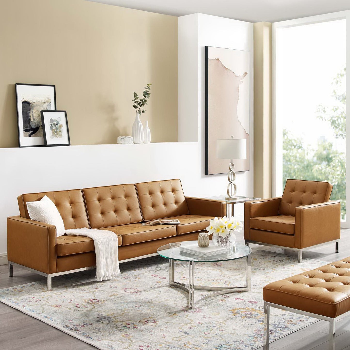 Modway - Loft Tufted Upholstered Faux Leather Sofa and Armchair Set by Modway  Living Room Sofas and Armchairs Brown - EEI-4104-SLV-TAN-SET