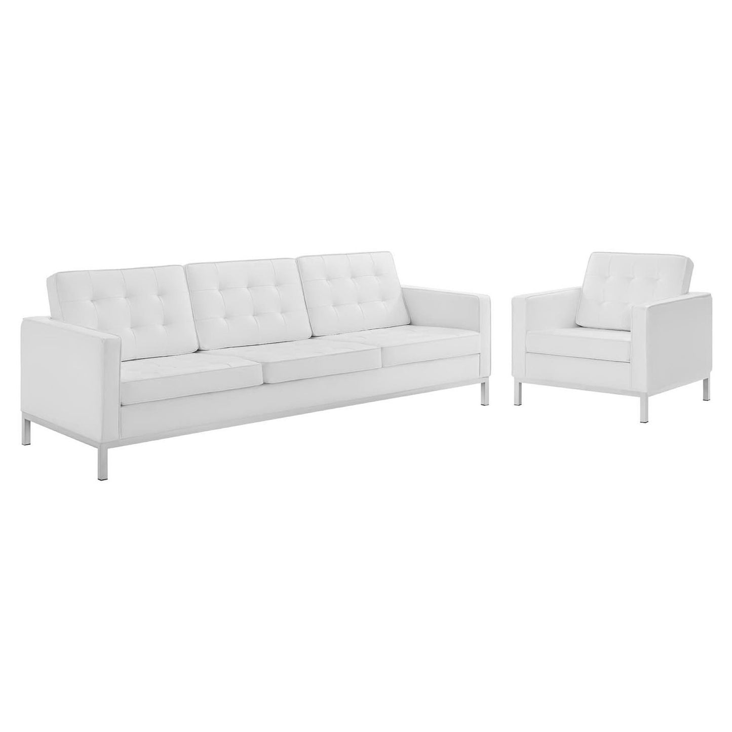 Modway - Loft Tufted Upholstered Faux Leather Sofa and Armchair Set by Modway  Living Room Sofas and Armchairs White - EEI-4104-SLV-WHI-SET