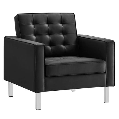 Modway - Loft 3-Piece Tufted Vegan Leather Furniture Set by Modway  Living Room Sofas and Armchairs Black - EEI-4105-SLV-BLK-SET