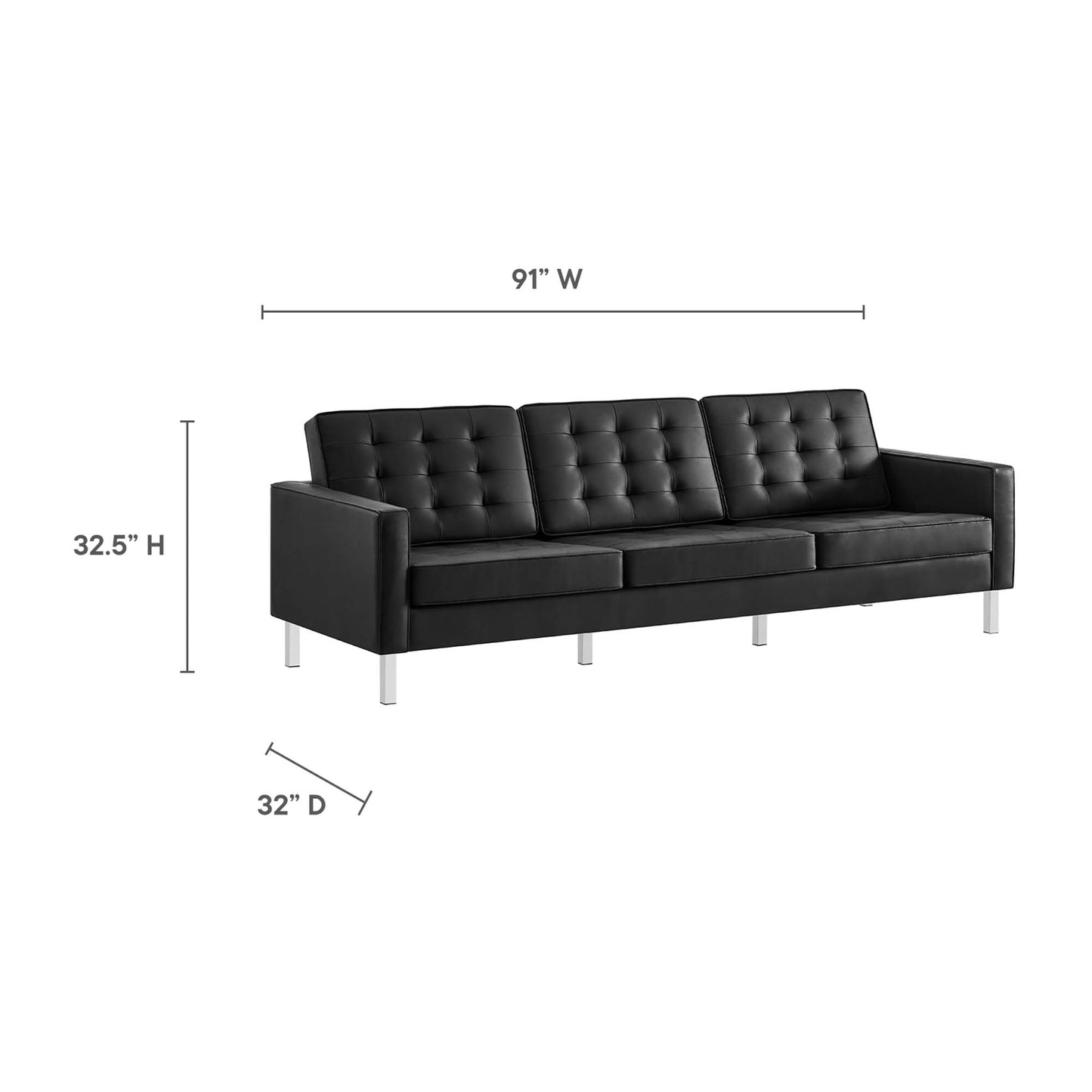 Modway - Loft 3-Piece Tufted Vegan Leather Furniture Set by Modway  Living Room Sofas and Armchairs Black - EEI-4105-SLV-BLK-SET