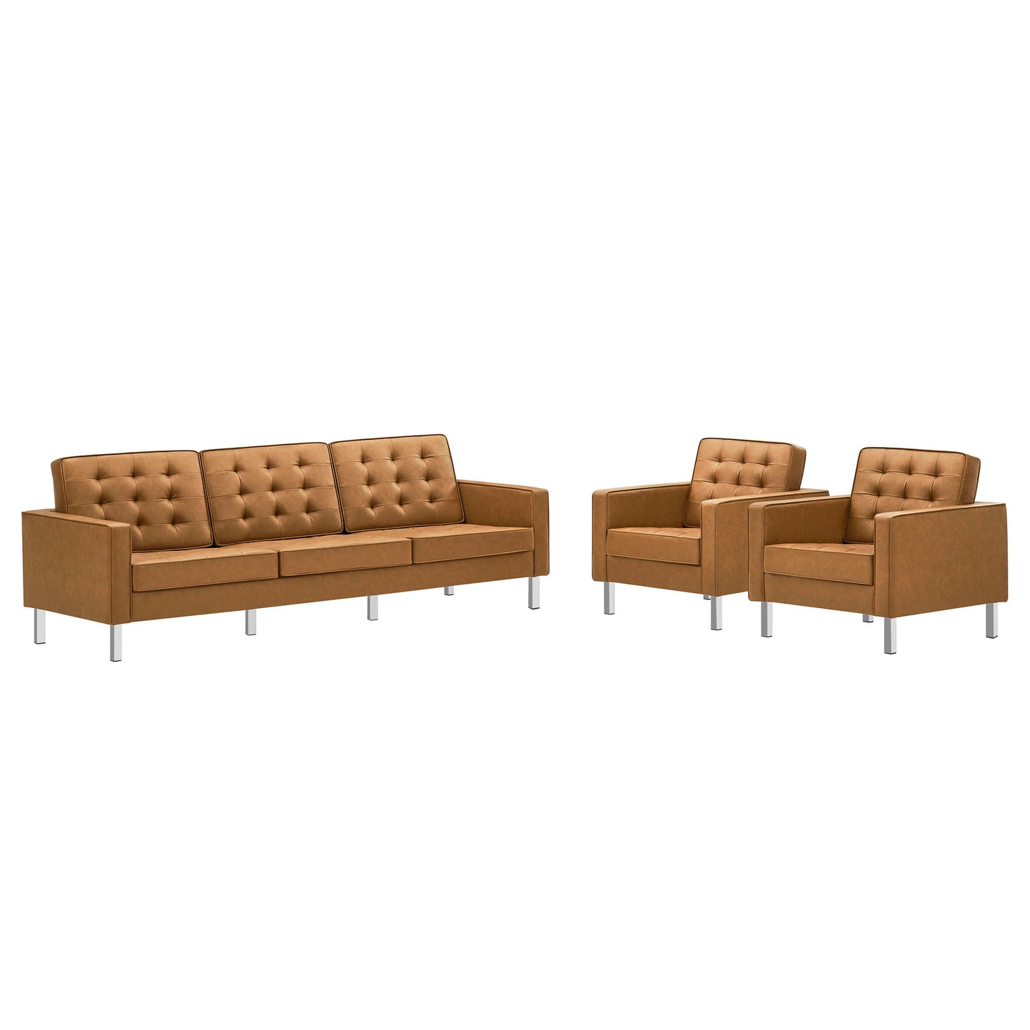 Modway - Loft 3-Piece Tufted Vegan Leather Furniture Set by Modway  Living Room Sofas and Armchairs Brown - EEI-4105-SLV-TAN-SET