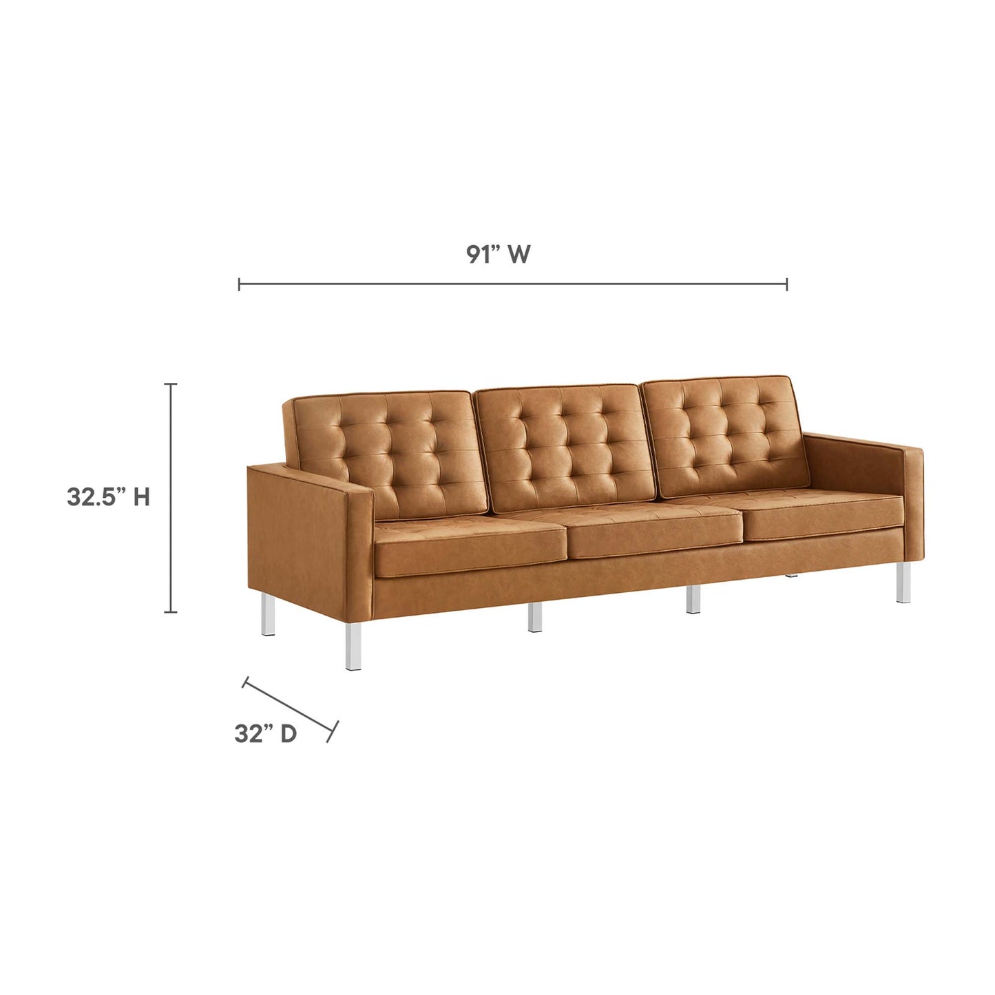 Modway - Loft 3-Piece Tufted Vegan Leather Furniture Set by Modway  Living Room Sofas and Armchairs Brown - EEI-4105-SLV-TAN-SET