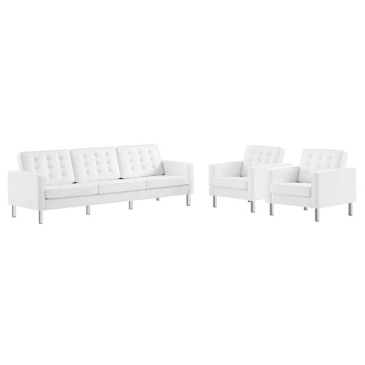 Modway - Loft 3-Piece Tufted Vegan Leather Furniture Set by Modway  Living Room Sofas and Armchairs White - EEI-4105-SLV-WHI-SET