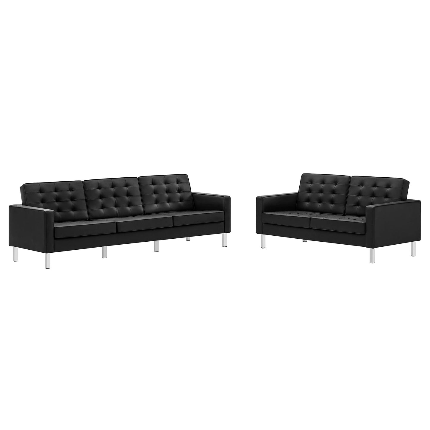 Modway - Loft 2-Piece Tufted Vegan Leather Furniture Set by Modway  Living Room Sofas and Armchairs Black - EEI-4106-SLV-BLK-SET