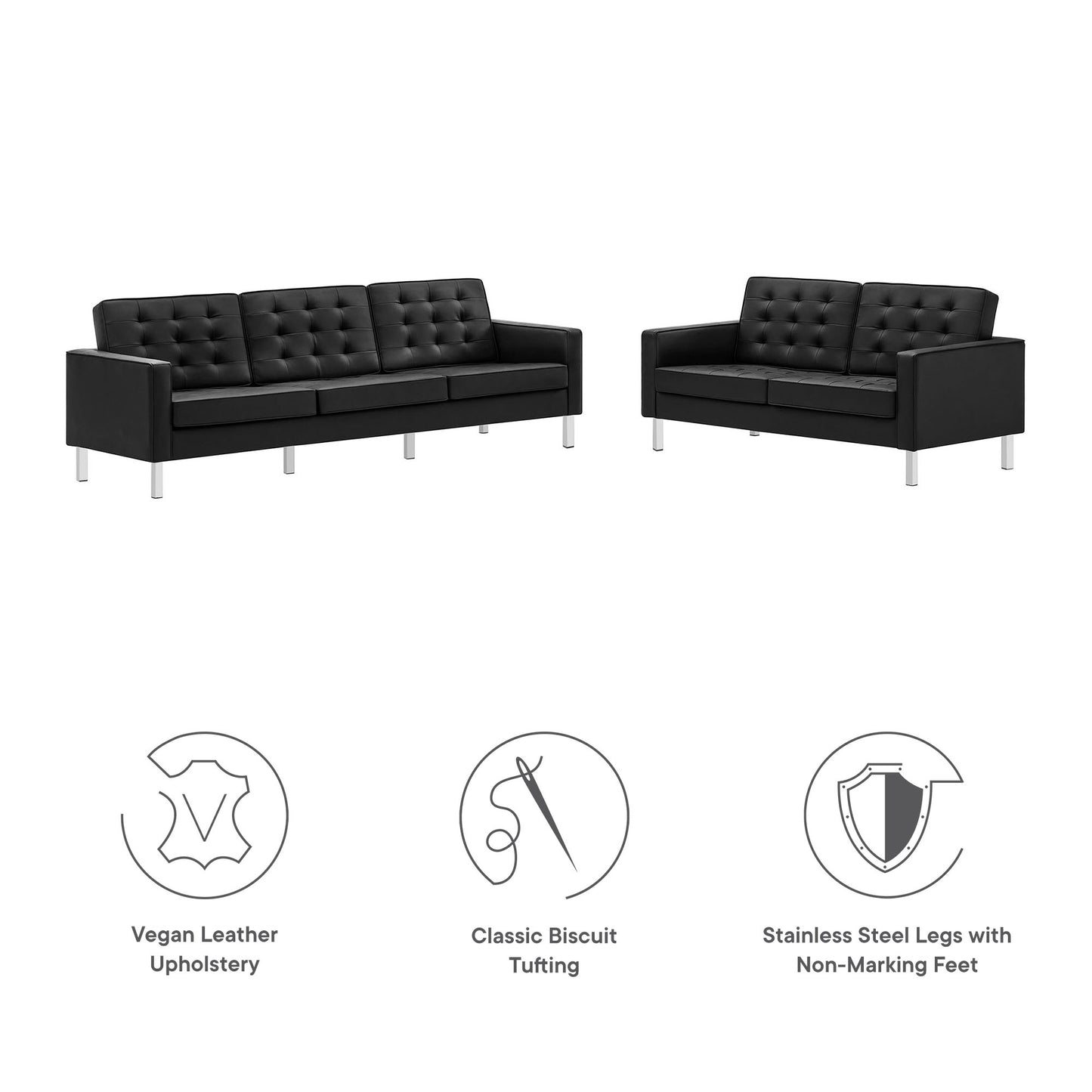 Modway - Loft 2-Piece Tufted Vegan Leather Furniture Set by Modway  Living Room Sofas and Armchairs Black - EEI-4106-SLV-BLK-SET