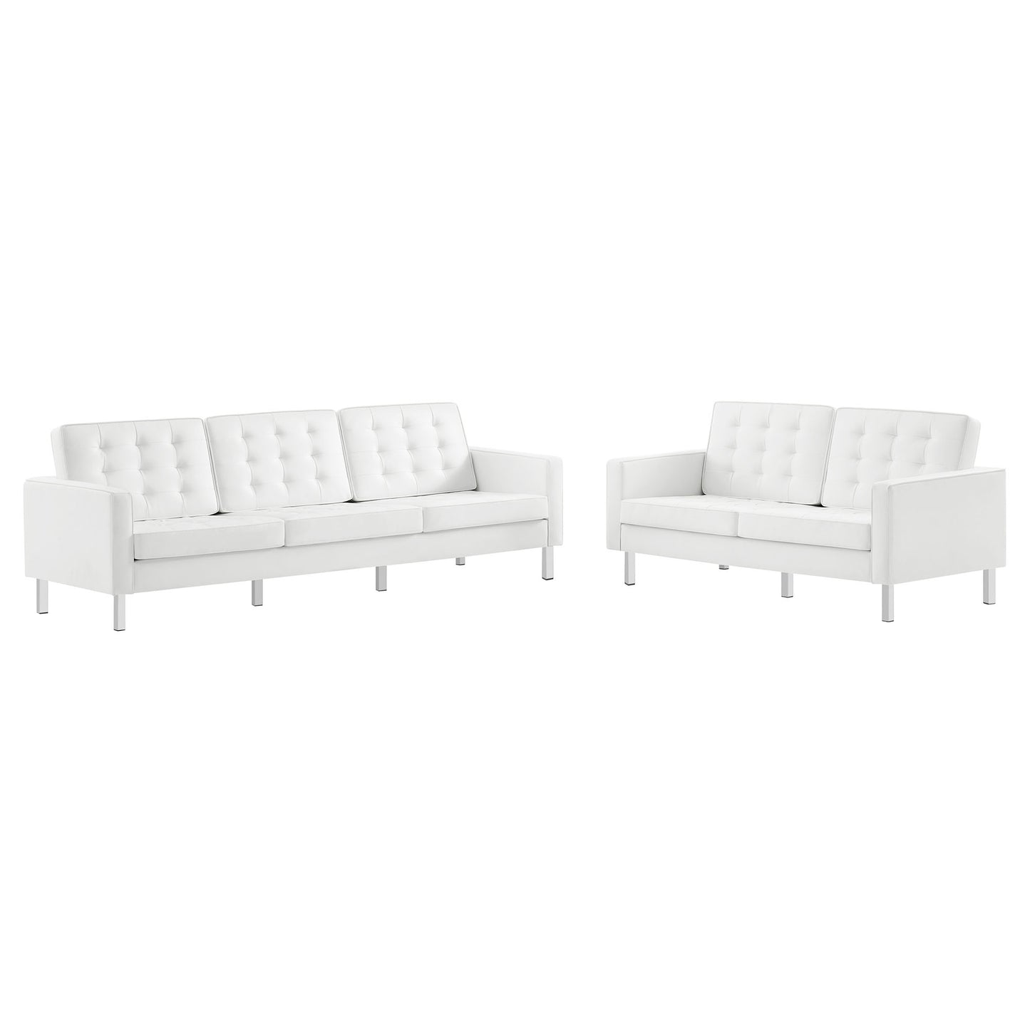 Modway - Loft 2-Piece Tufted Vegan Leather Furniture Set by Modway  Living Room Sofas and Armchairs White - EEI-4106-SLV-WHI-SET