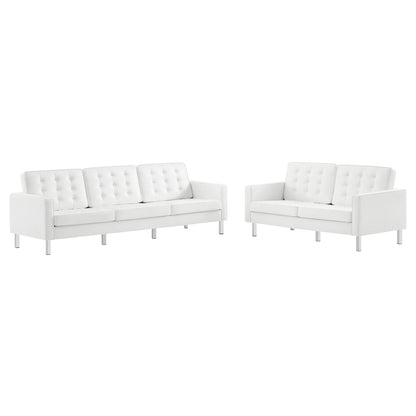 Modway - Loft 2-Piece Tufted Vegan Leather Furniture Set by Modway  Living Room Sofas and Armchairs White - EEI-4106-SLV-WHI-SET