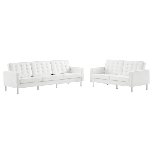 Modway - Loft 2-Piece Tufted Vegan Leather Furniture Set by Modway  Living Room Sofas and Armchairs White - EEI-4106-SLV-WHI-SET