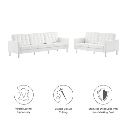 Modway - Loft 2-Piece Tufted Vegan Leather Furniture Set by Modway  Living Room Sofas and Armchairs White - EEI-4106-SLV-WHI-SET