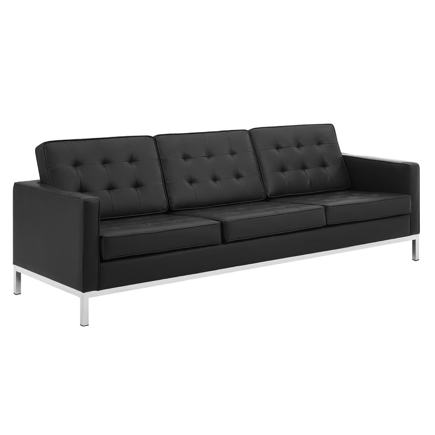 Modway - Loft 3 Piece Tufted Upholstered Faux Leather Set by Modway  Living Room Sofas and Armchairs Black - EEI-4107-SLV-BLK-SET