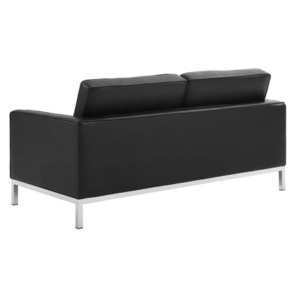 Modway - Loft 3 Piece Tufted Upholstered Faux Leather Set by Modway  Living Room Sofas and Armchairs Black - EEI-4107-SLV-BLK-SET