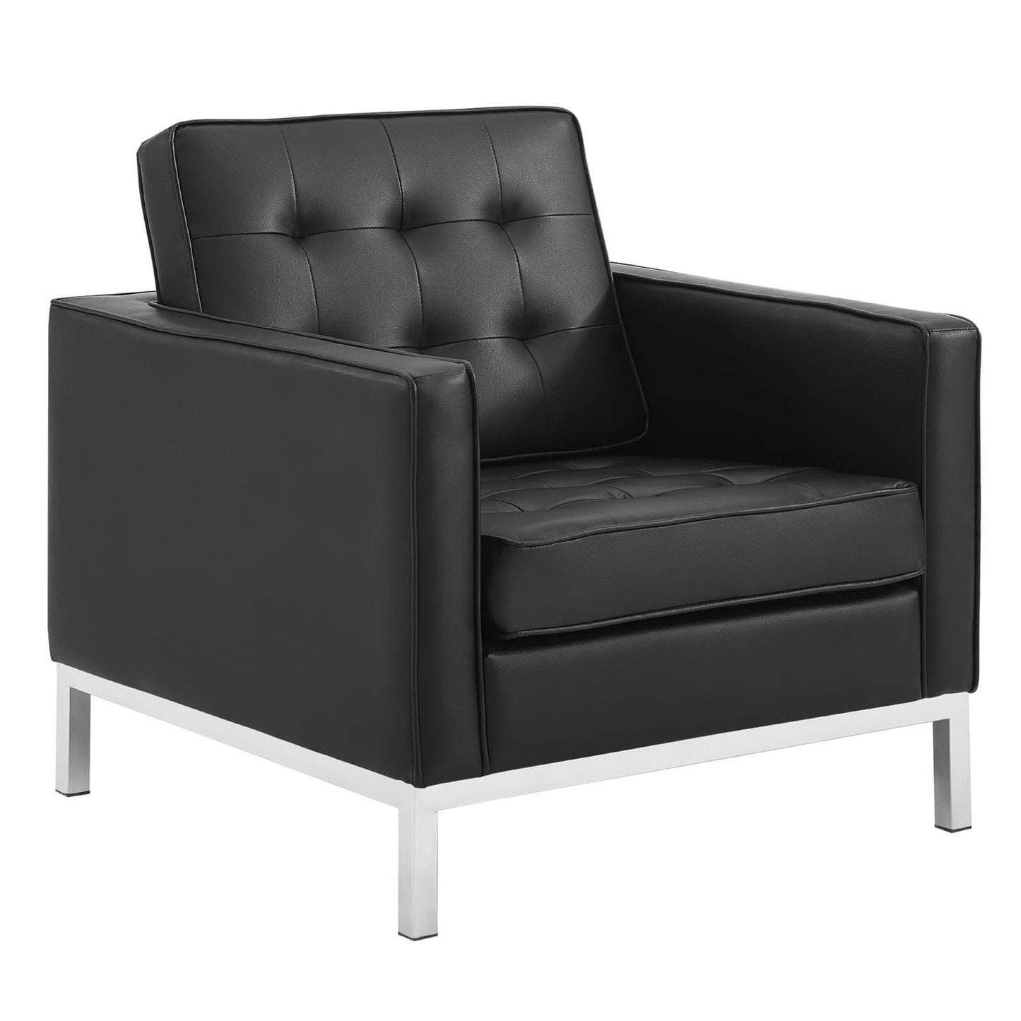Modway - Loft 3 Piece Tufted Upholstered Faux Leather Set by Modway  Living Room Sofas and Armchairs Black - EEI-4107-SLV-BLK-SET