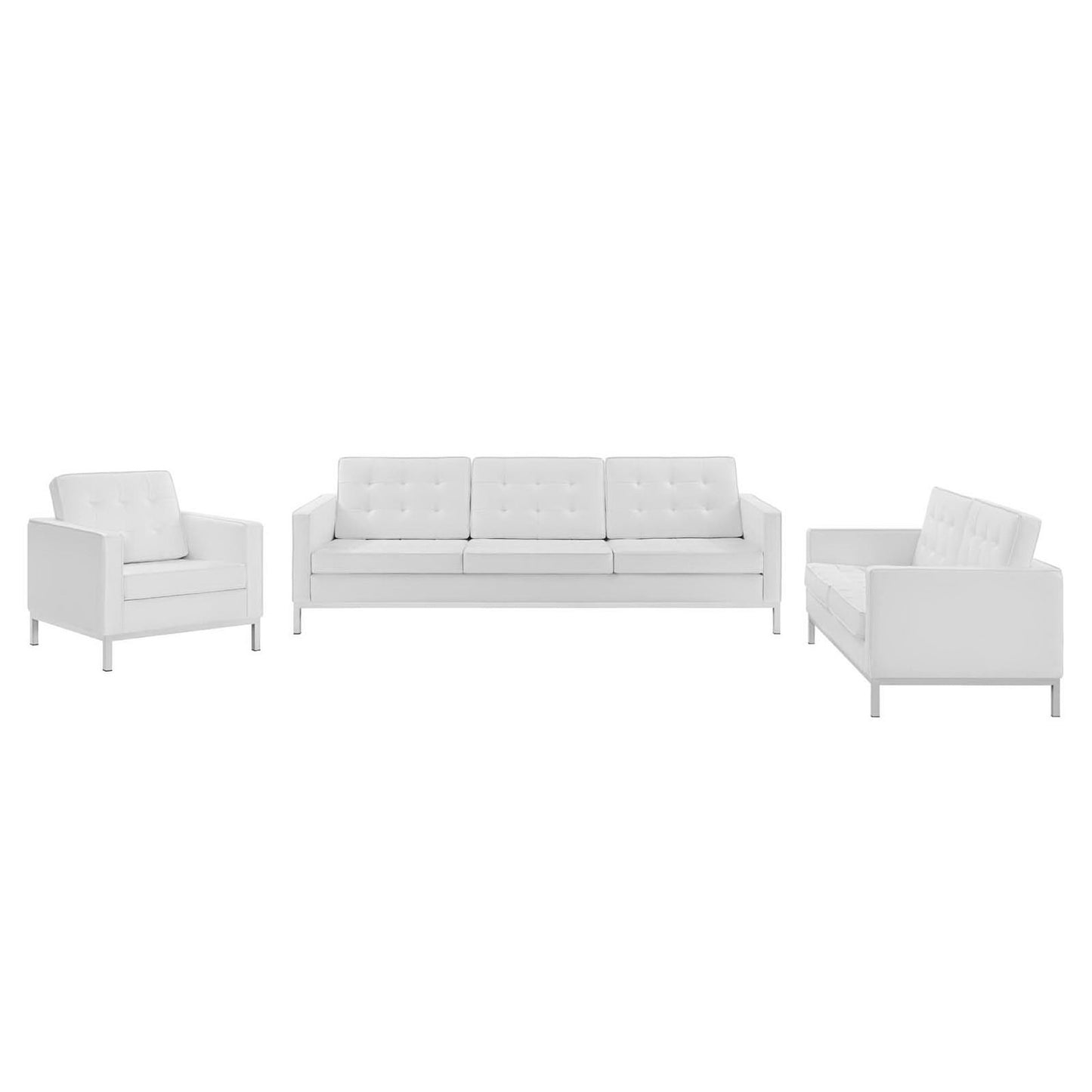 Modway - Loft 3 Piece Tufted Upholstered Faux Leather Set by Modway  Living Room Sofas and Armchairs White - EEI-4107-SLV-WHI-SET