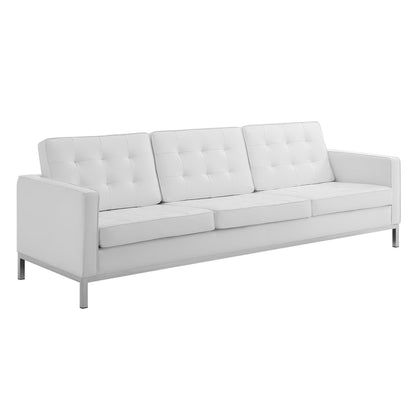 Modway - Loft 3 Piece Tufted Upholstered Faux Leather Set by Modway  Living Room Sofas and Armchairs White - EEI-4107-SLV-WHI-SET