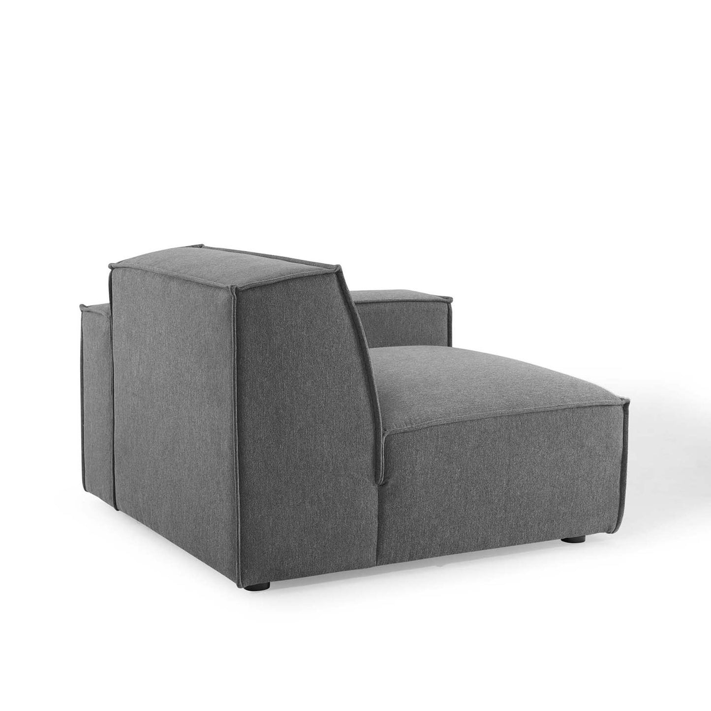 Brown fabric 2-piece sectional sofa with modular segments, low boxy arms and wide cushions for contemporary living rooms.