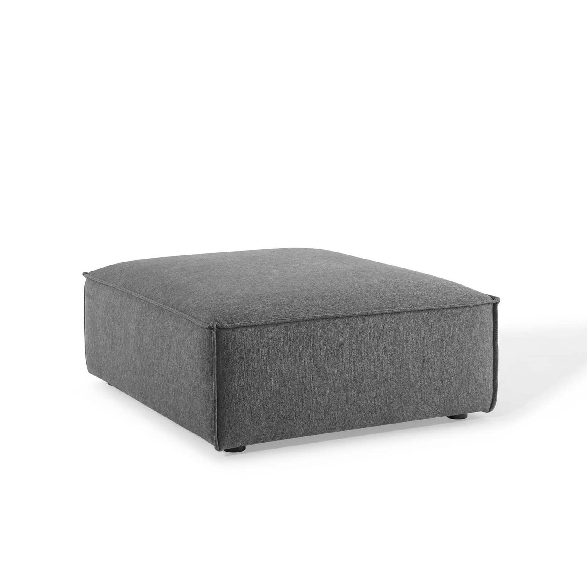 Brown fabric sectional sofa, four-piece modular configuration with cushioned seating and low-profile feet.