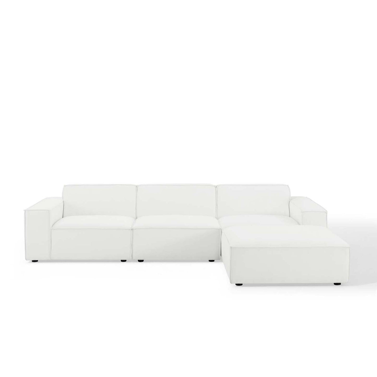 EEI-4113-WHI white sectional sofa with chaise, modern square arms & low-profile legs.