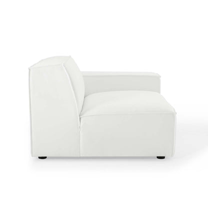 White 4-piece sectional sofa with low back, square arms, and cushioned seats on small black feet.