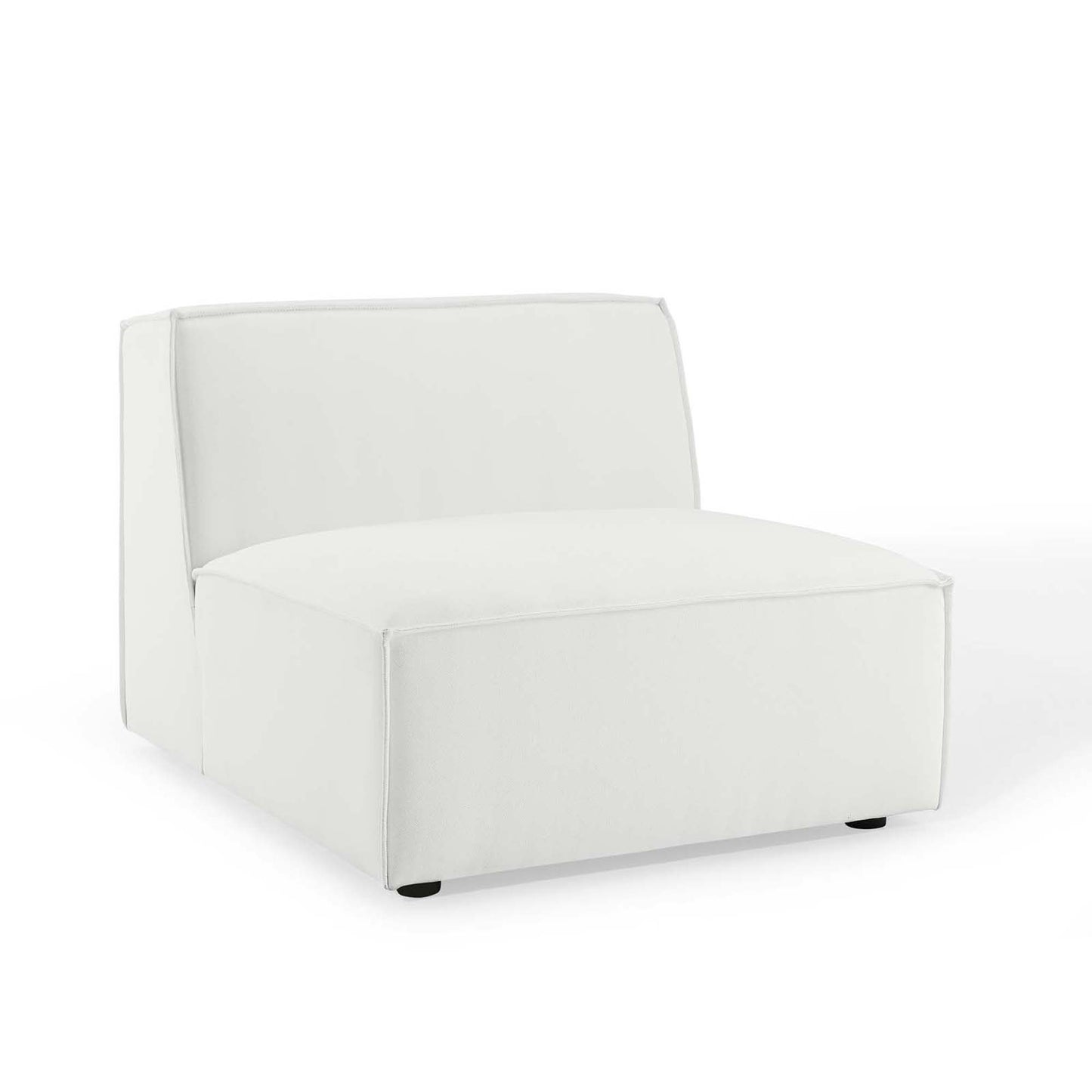 White upholstered modular sectional sofa (4-piece) with low back and square-seat cushions, contemporary style.
