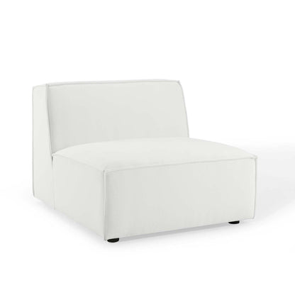 White upholstered modular sectional sofa (4-piece) with low back and square-seat cushions, contemporary style.