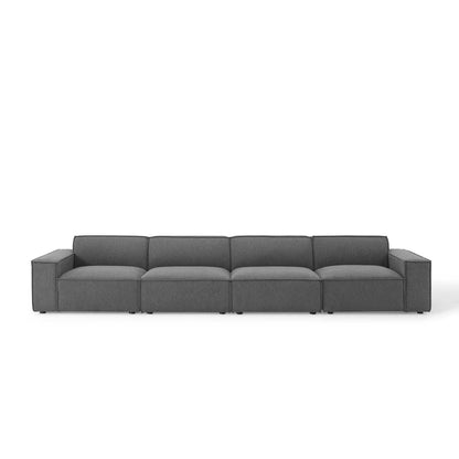 Brown fabric 4-piece sectional sofa with low-profile arms and a contemporary straight-line design for living room use.